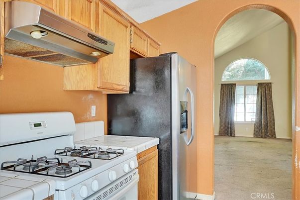 Interior, Kitchen, Tile Countertops, Wood Texture Flooring