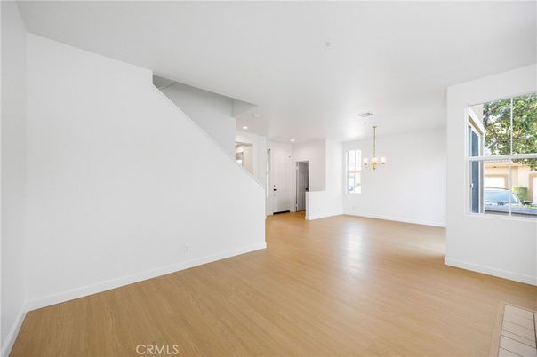 Chandelier, Empty room, Interior, Recessed Lighting, Wood Texture Flooring