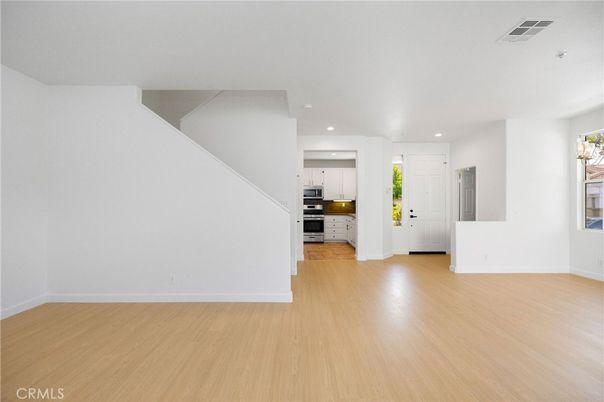 Empty room, Interior, Kitchen, Recessed Lighting, Wood Texture Flooring