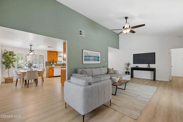 Dining room, Interior, Kitchen, Living room, Pendant Lights, Wood Texture Flooring