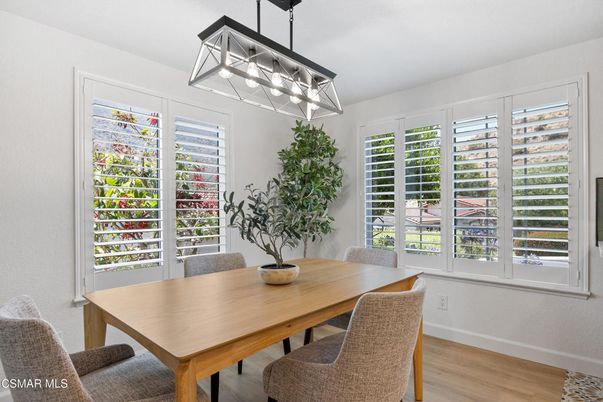 Dining room, Interior, Pendant Lights, Wood Texture Flooring