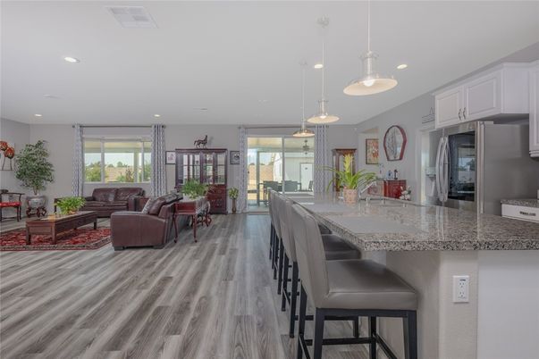 Interior, Kitchen, Living room, Pendant Lights, Recessed Lighting, Wood Texture Flooring
