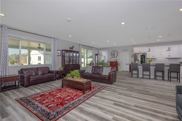 Interior, Kitchen, Living room, Pendant Lights, Recessed Lighting, Wood Texture Flooring