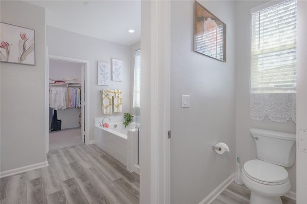 Bathroom, Interior, Recessed Lighting, Wood Texture Flooring