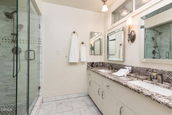 Bathroom, Dual Sink Vanities, Glass Shower, Interior, Marble
