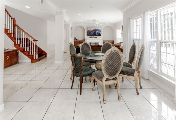 Dining room, Fireplace, Interior, Recessed Lighting