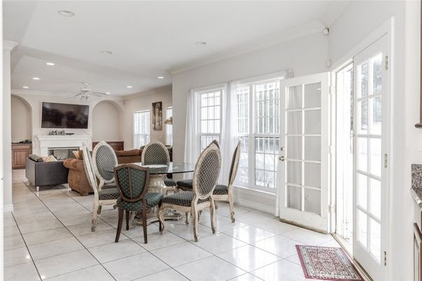 Dining room, Fireplace, Interior, Living room, Recessed Lighting