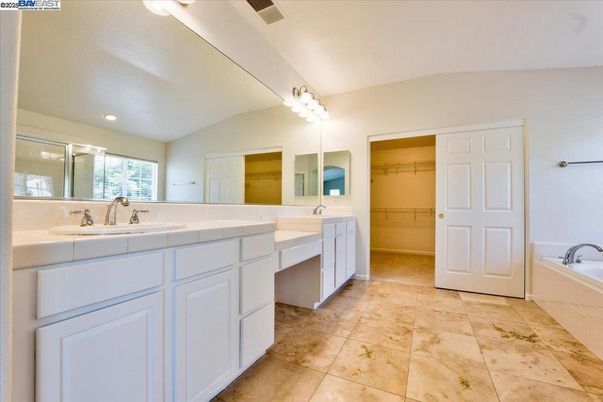 Bathroom, Dual Sink Vanities, Interior, Recessed Lighting, Tile Countertops