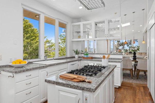 Dining room, Interior, Kitchen, Pendant Lights, Recessed Lighting, Wood Texture Flooring