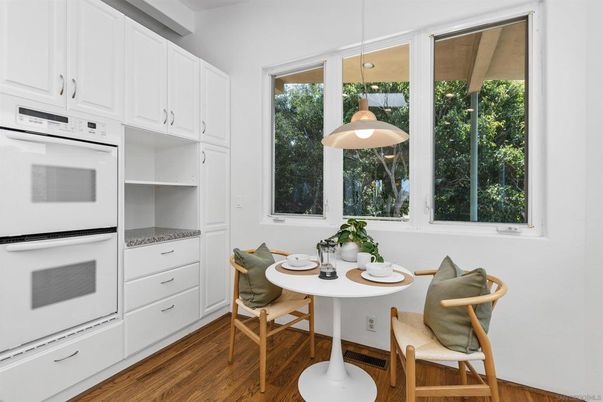 Dining room, Interior, Kitchen, Pendant Lights, Wood Texture Flooring