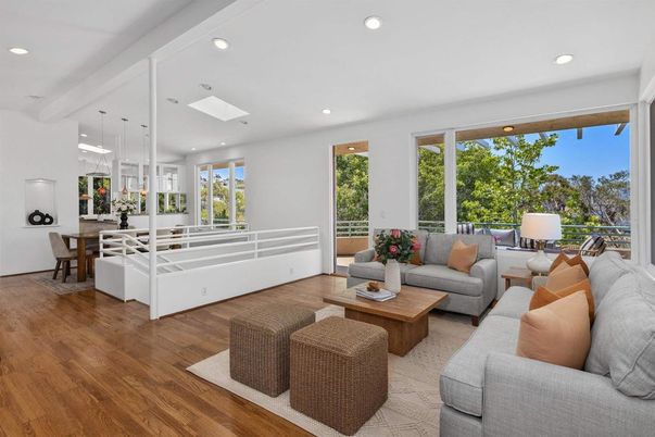 Dining room, Interior, Living room, Pendant Lights, Recessed Lighting, Wood Texture Flooring