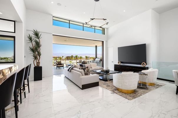 Interior, Living room, Marble, Pendant Lights, Recessed Lighting, Water