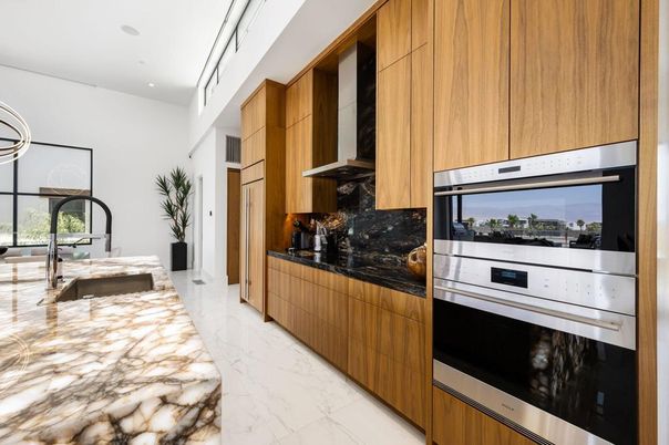Interior, Kitchen, Marble, Recessed Lighting, Stainless Steel Appliances