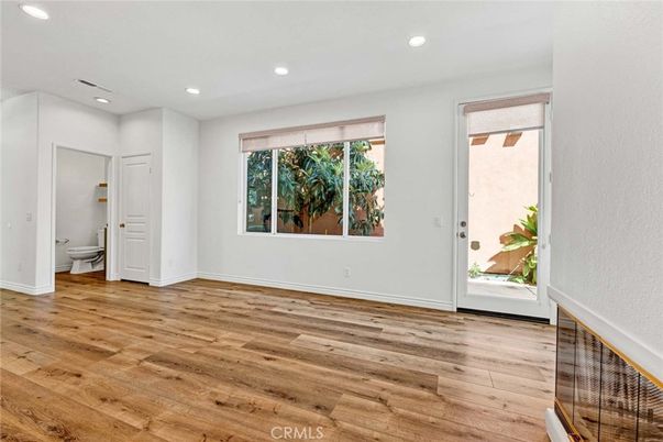 Bathroom, Empty room, Interior, Recessed Lighting, Wood Texture Flooring