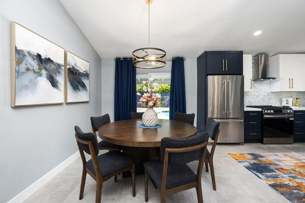 Dining room, Interior, Kitchen, Pendant Lights, Recessed Lighting, Stainless Steel Appliances