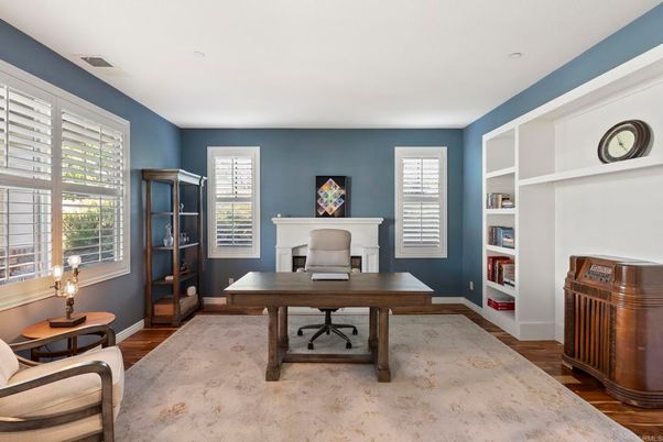 Fireplace, Home Office, Interior, Wood Texture Flooring
