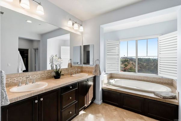 Bathroom, Dual Sink Vanities, Interior, Recessed Lighting, Tile Countertops