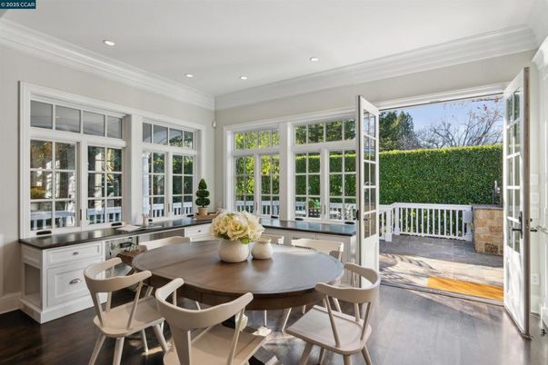 Dining room, Interior, Recessed Lighting, Wood Texture Flooring