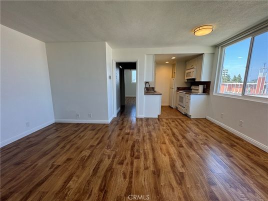 Empty room, Interior, Kitchen, Recessed Lighting, Wood Texture Flooring