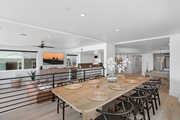 Dining room, Interior, Recessed Lighting, Wood Texture Flooring