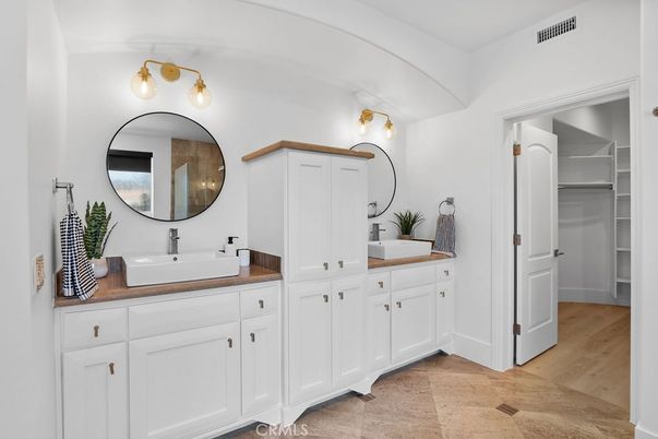 Bathroom, Dual Sink Vanities, Interior, Walk-in Closets, Wood Texture Flooring