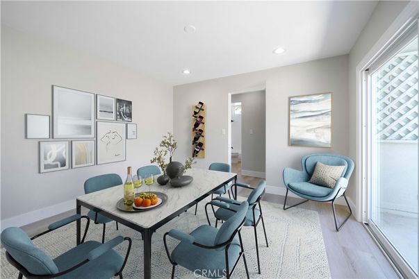 Dining room, Interior, Recessed Lighting, Wood Texture Flooring