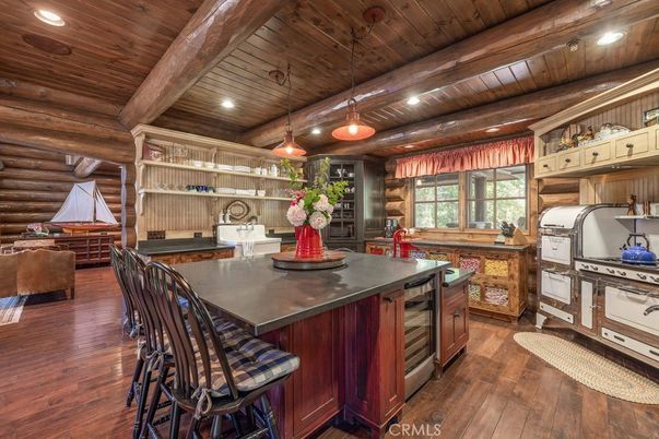 Interior, Kitchen, Pendant Lights, Recessed Lighting, Stainless Steel Appliances, Wooden Beams, Wooden Ceilings, Wood Texture Flooring