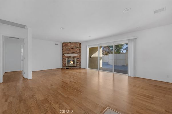 Empty room, Fireplace, Interior, Stone Walls, Wood Texture Flooring