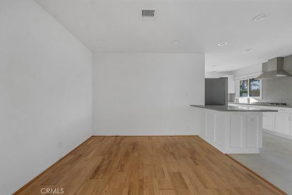 Empty room, Interior, Kitchen, Recessed Lighting, Wood Texture Flooring