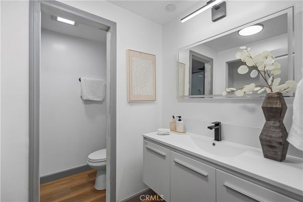 Bathroom, Interior, Recessed Lighting, Wood Texture Flooring