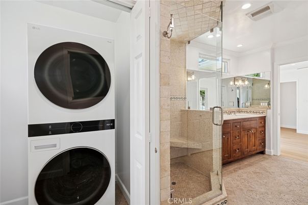 Bathroom, Chandelier, Interior, Recessed Lighting, Utility Closets, Washer