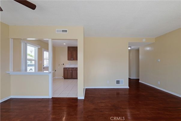 Empty room, Interior, Kitchen, Recessed Lighting, Wood Texture Flooring
