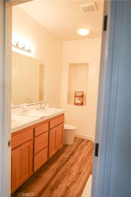 Bathroom, Dual Sink Vanities, Interior, Wood Texture Flooring