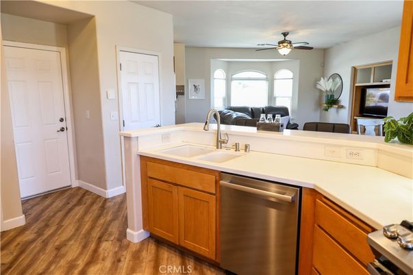 Interior, Kitchen, Living room, Stainless Steel Appliances, Wood Texture Flooring