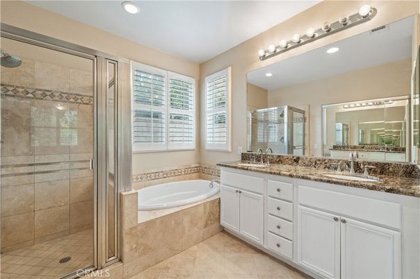 Bathroom, Dual Sink Vanities, Glass Shower, Interior, Recessed Lighting