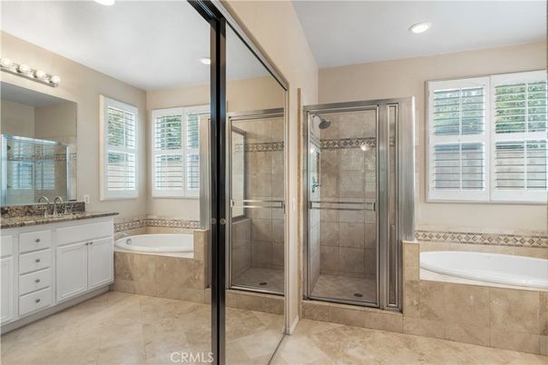 Bathroom, Dual Sink Vanities, Glass Shower, Interior, Recessed Lighting