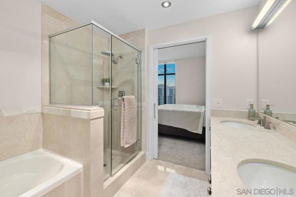 Bathroom, Dual Sink Vanities, Glass Shower, Interior, Recessed Lighting