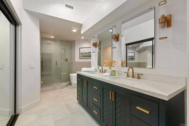Bathroom, Dual Sink Vanities, Glass Shower, Interior, Recessed Lighting