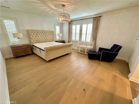 Bedroom, Chandelier, Interior, Wood Texture Flooring