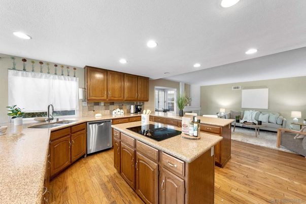 Interior, Kitchen, Living room, Recessed Lighting, Wood Texture Flooring