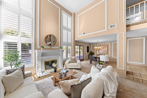 Chandelier, Dining room, Fireplace, Interior, Living room
