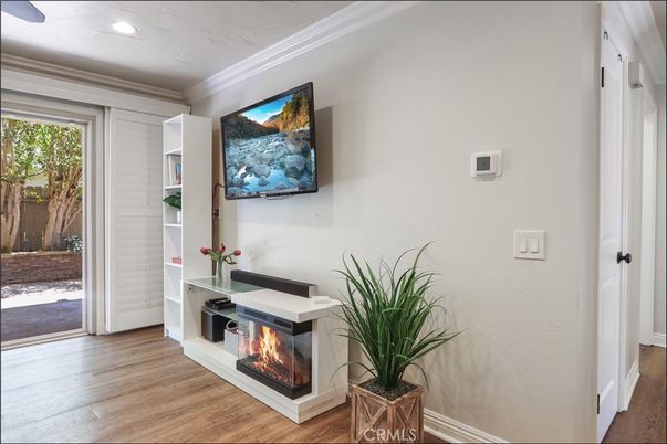 Fireplace, Interior, Recessed Lighting, Wood Texture Flooring