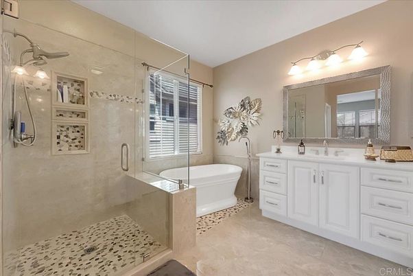 Bathroom, Dual Sink Vanities, Free Standing Baths, Glass Shower, Interior