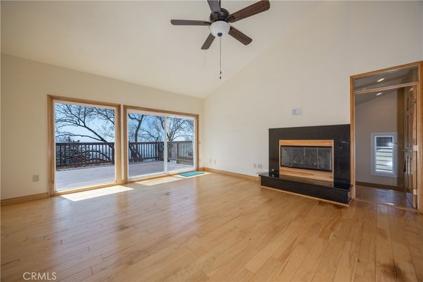 Empty room, Fireplace, Interior, Recessed Lighting, Wood Texture Flooring