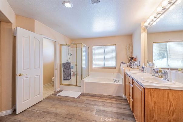 Bathroom, Glass Shower, Interior, Recessed Lighting, Wood Texture Flooring