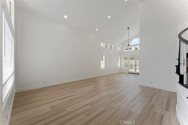 Empty room, Interior, Pendant Lights, Recessed Lighting, Wood Texture Flooring