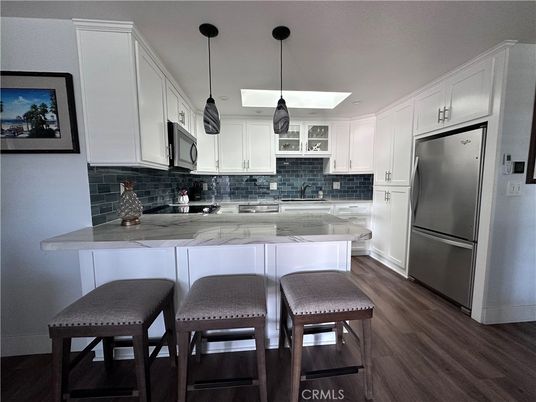 Interior, Kitchen, Pendant Lights, Stainless Steel Appliances, Wood Texture Flooring