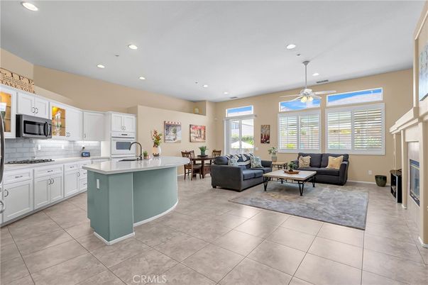 Fireplace, Interior, Kitchen, Living room, Recessed Lighting