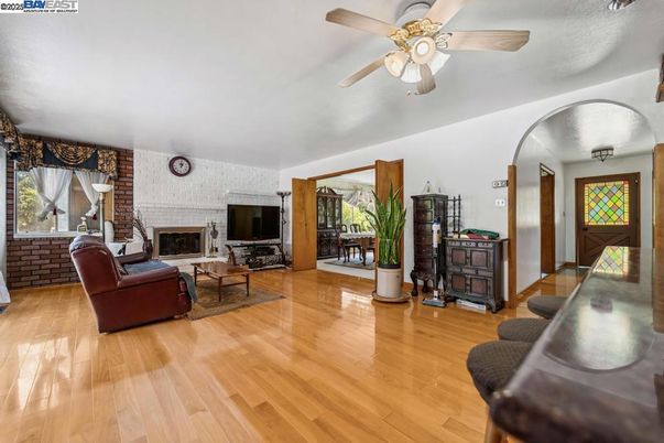 Fireplace, Interior, Living room, Stone Walls, Wood Texture Flooring