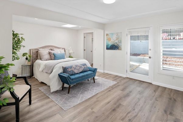 Bedroom, Interior, Recessed Lighting, Wood Texture Flooring